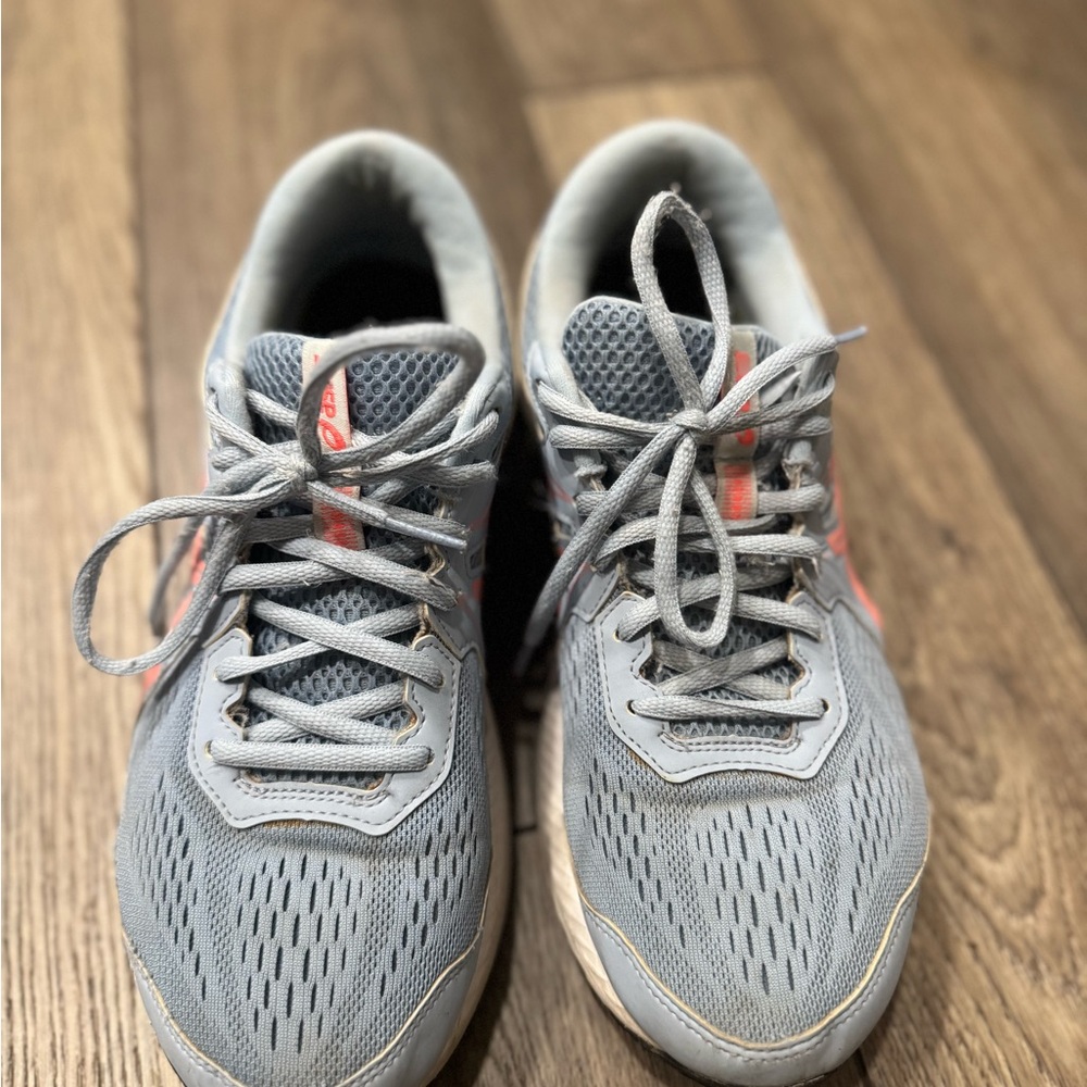 ASICS Women’s Light Blue Athletic Sneakers with Orange Accents size 10.5